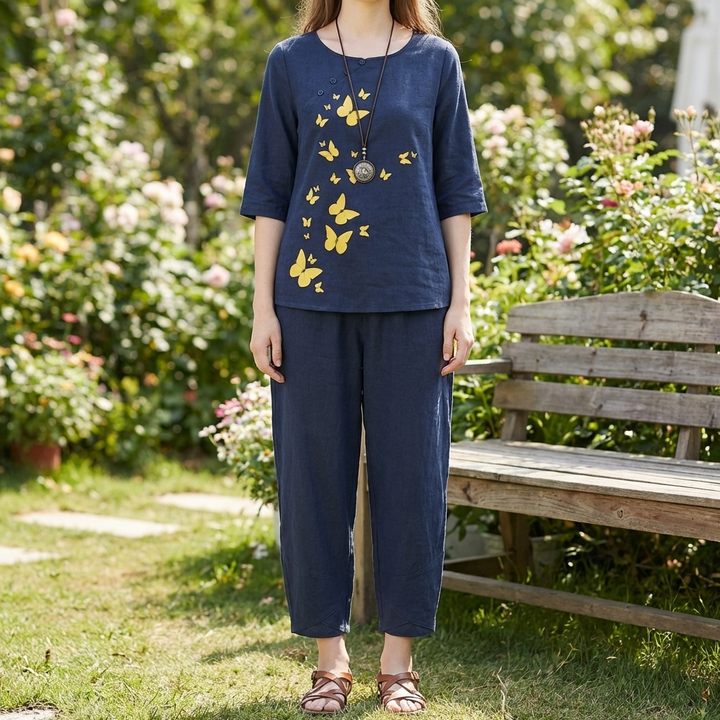 Conjunto Dos Piezas Floral Vintage para Mujeres