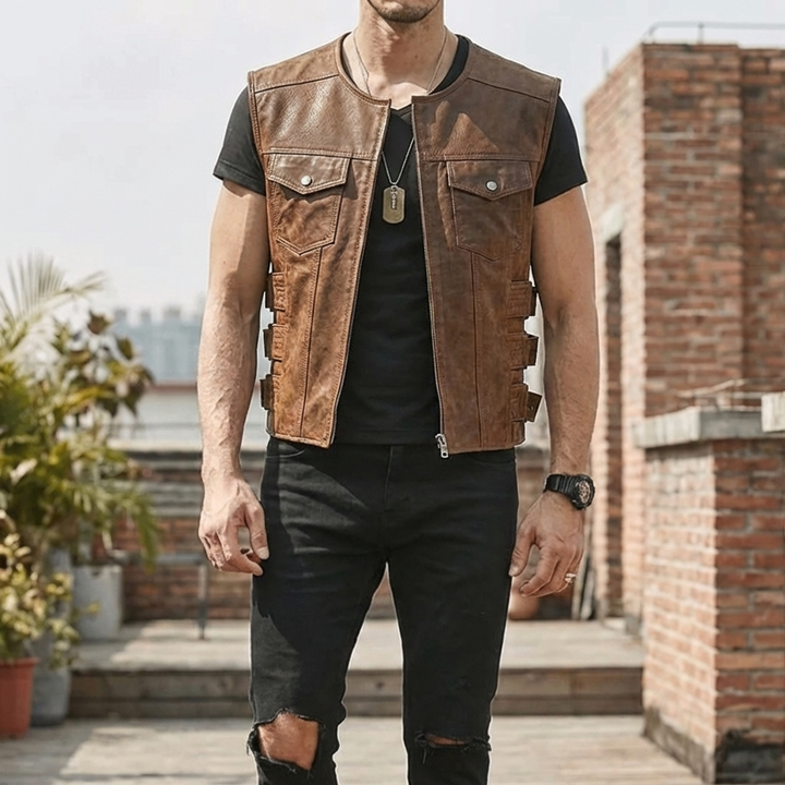 Chaleco de Cuero a la Moda para Hombres