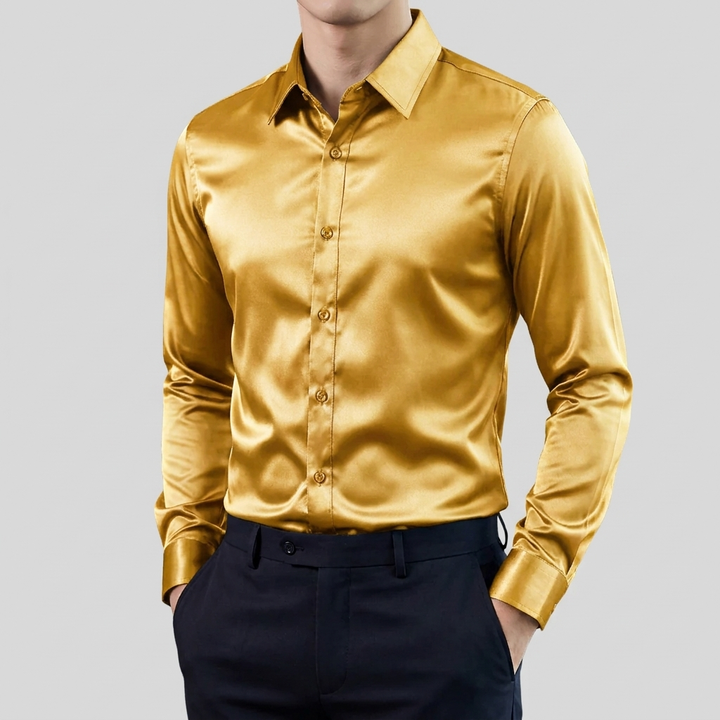 Camisa de Manga Larga Clásica de Estiramiento para Hombres