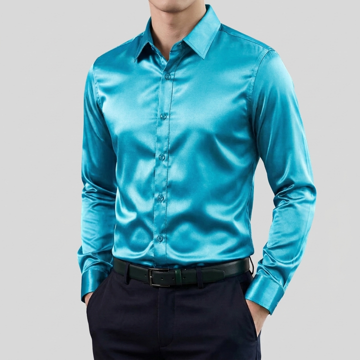 Camisa de Manga Larga Clásica de Estiramiento para Hombres