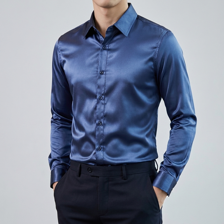 Camisa de Manga Larga Clásica de Estiramiento para Hombres