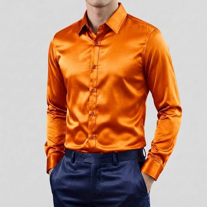 Camisa de Manga Larga Clásica de Estiramiento para Hombres