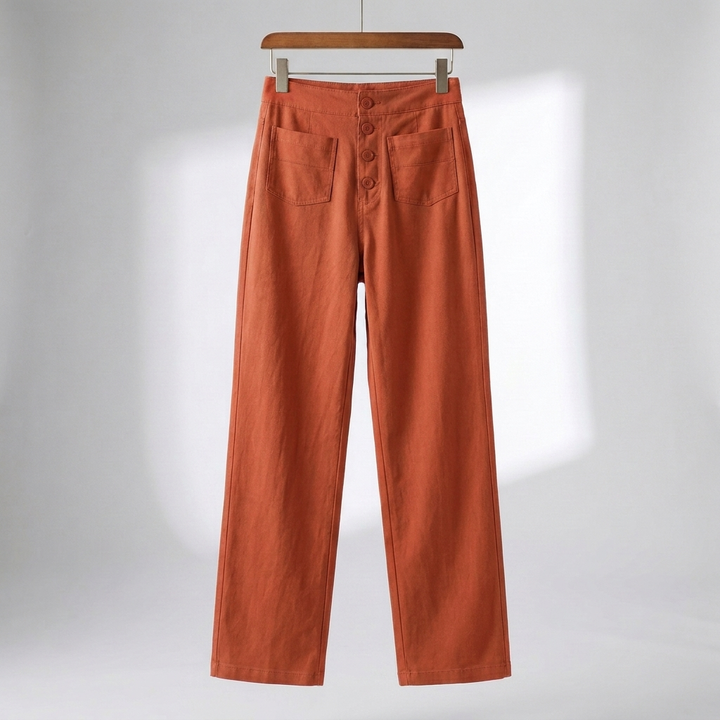 Pantalones de Pierna Recta de Cintura Alta para Mujeres