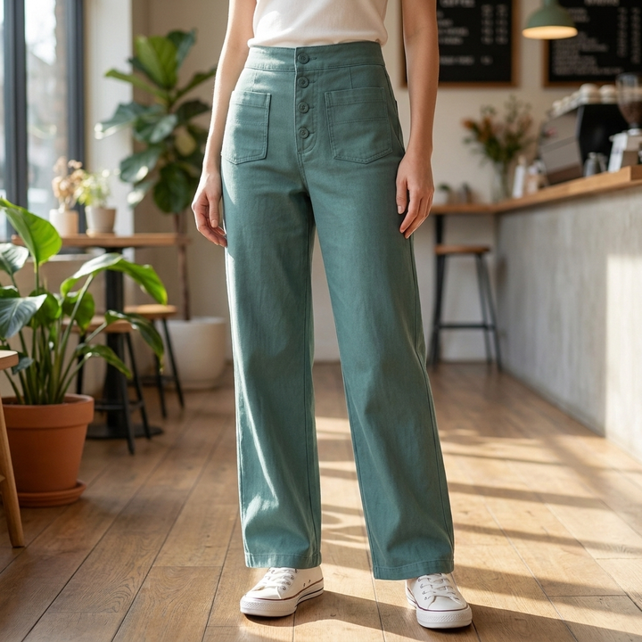 Pantalones de Pierna Recta de Cintura Alta para Mujeres