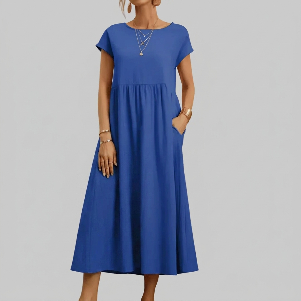 Vestido Maxi de Algodón y Lino Vintage para Mujeres
