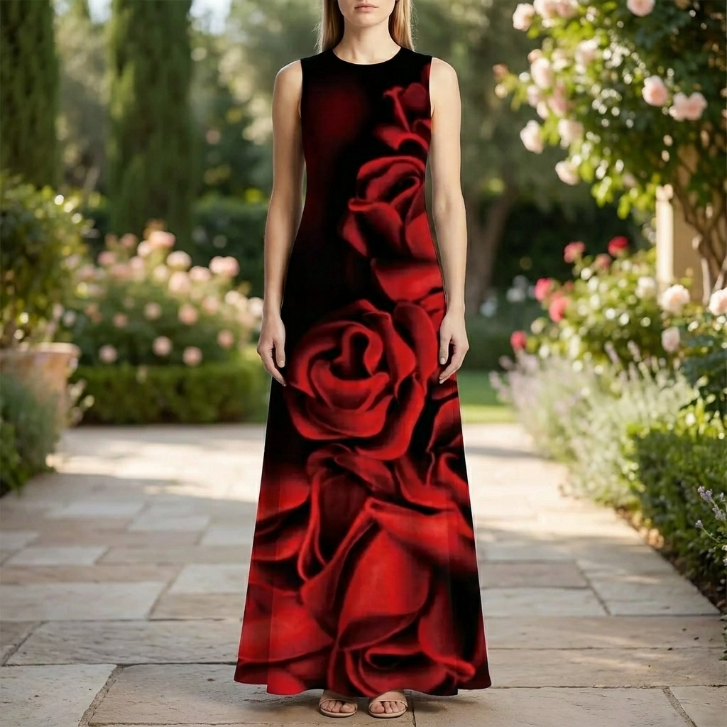 Vestido Maxi Sin Mangas Con Estampado Floral Audaz