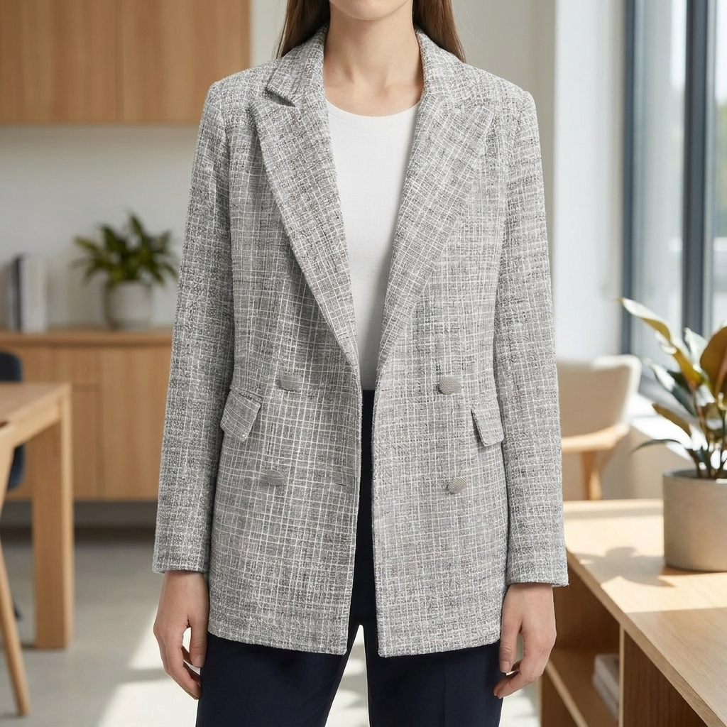 Blazer de Tweed a Doble Botón Personalizado para Mujeres