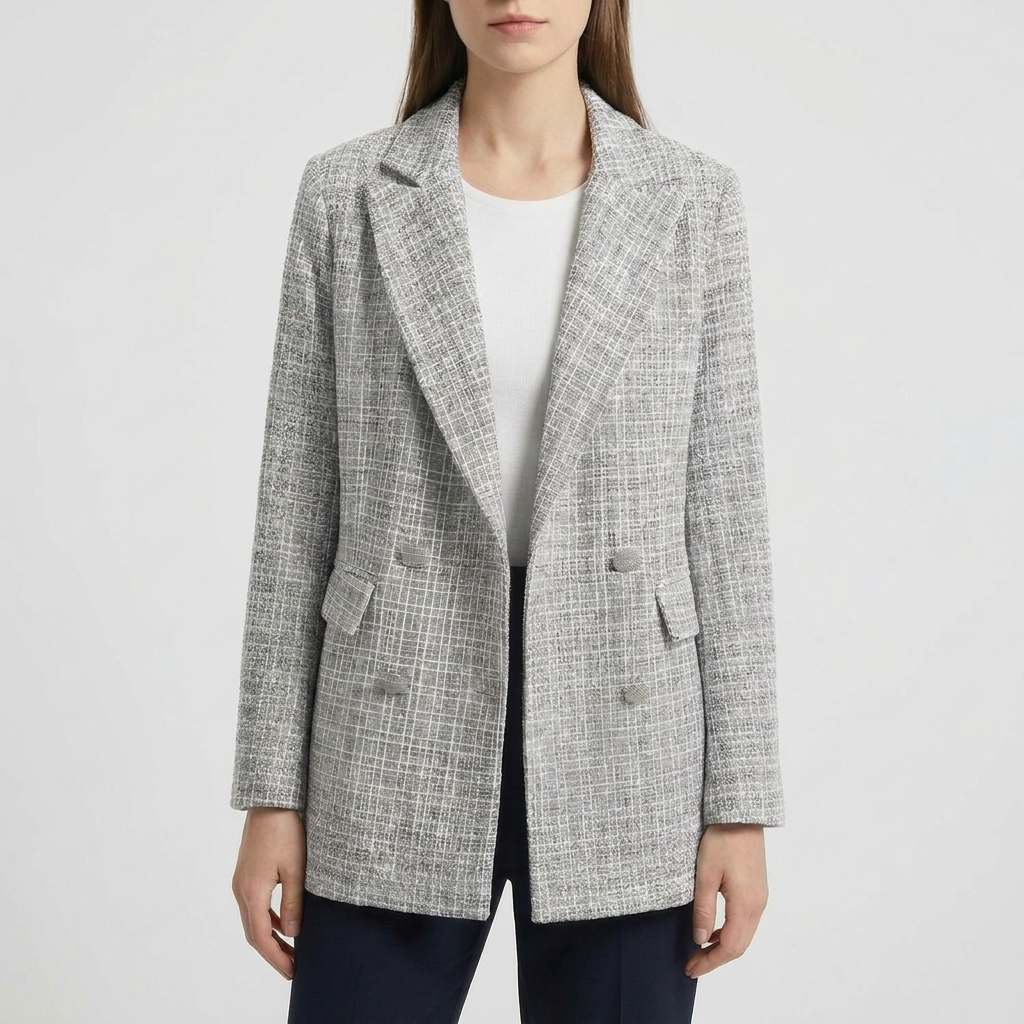 Blazer de Tweed a Doble Botón Personalizado para Mujeres