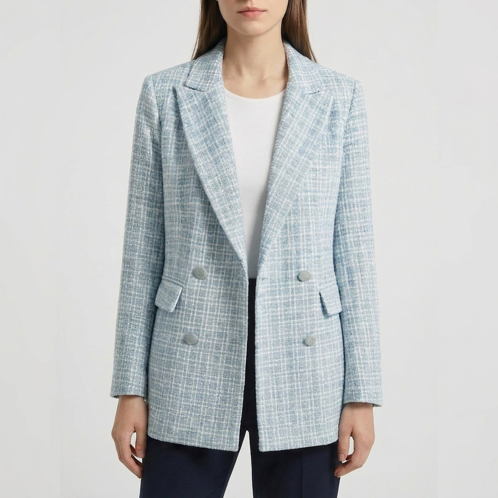 Blazer de Tweed a Doble Botón Personalizado para Mujeres