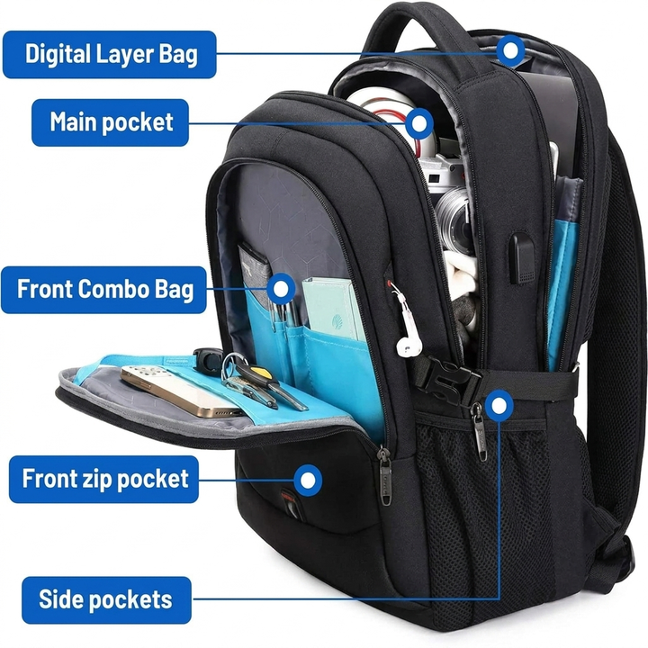 Mochila impermeable para portátil y viajes con compartimentos organizados