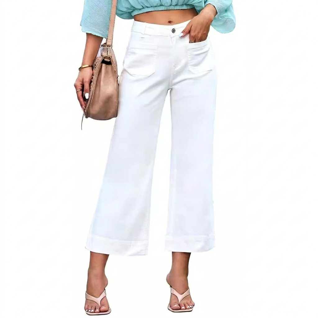 Jeans Anchos de Cintura Alta Casual Chic