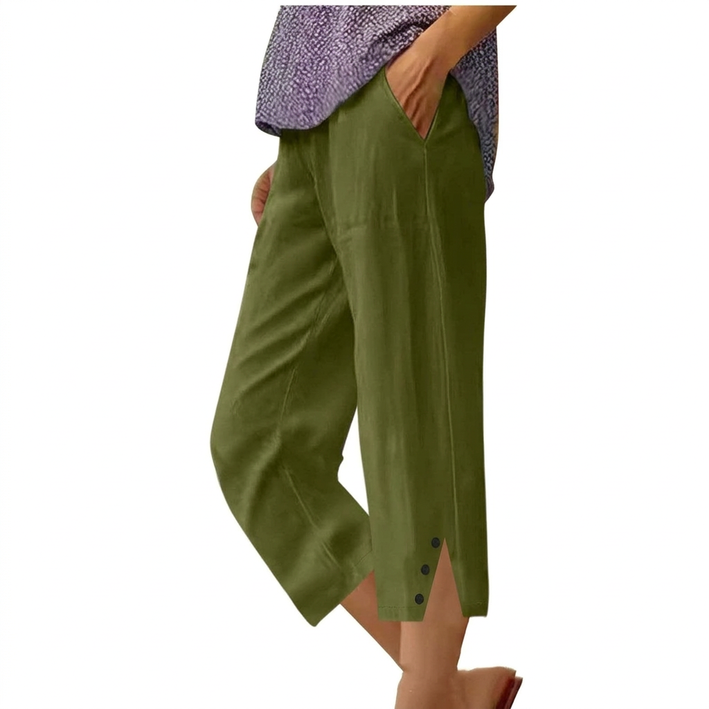 Pantalones Casuales Sueltos de Cintura Alta para Mujer con Bolsillos