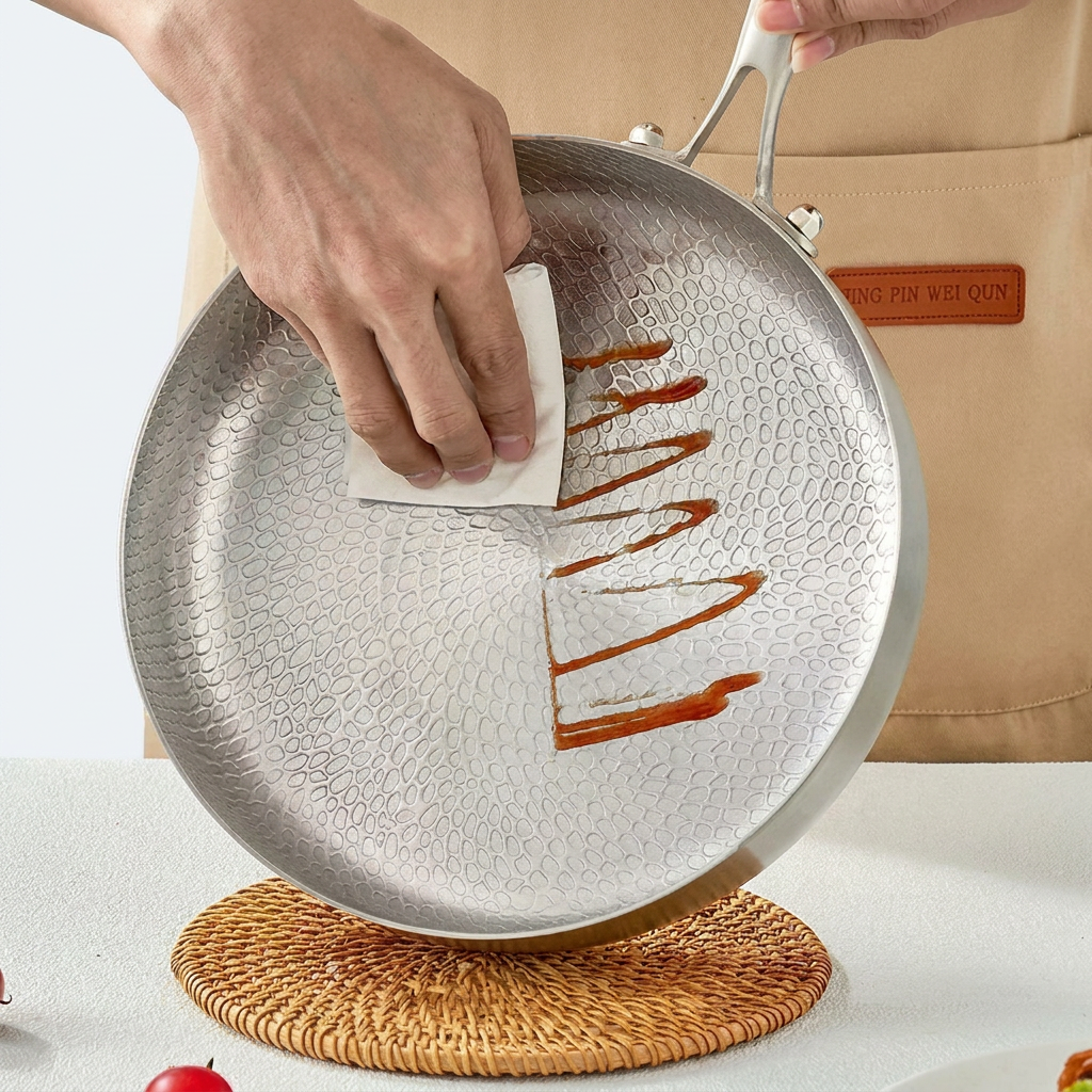 Sarten wok de titanio martillado con fondo plano