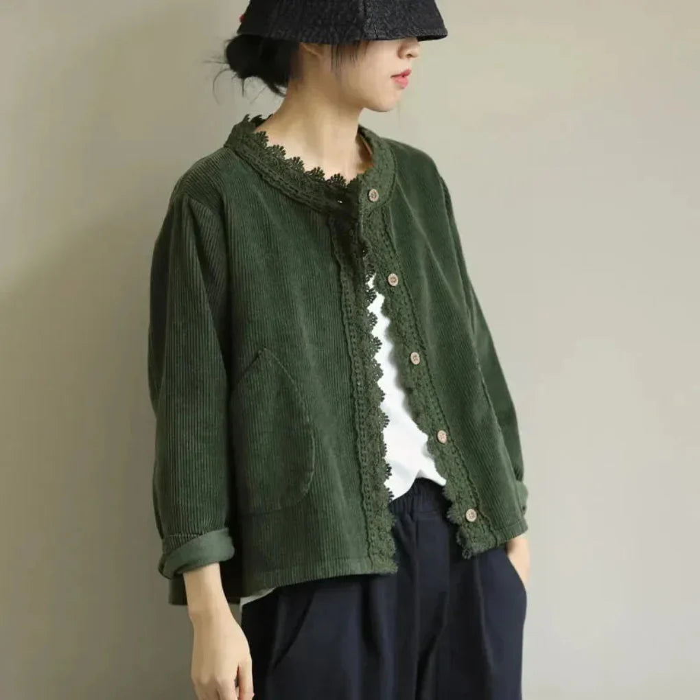 Chaqueta de Mujer con Detalle de Punto de Corduroy