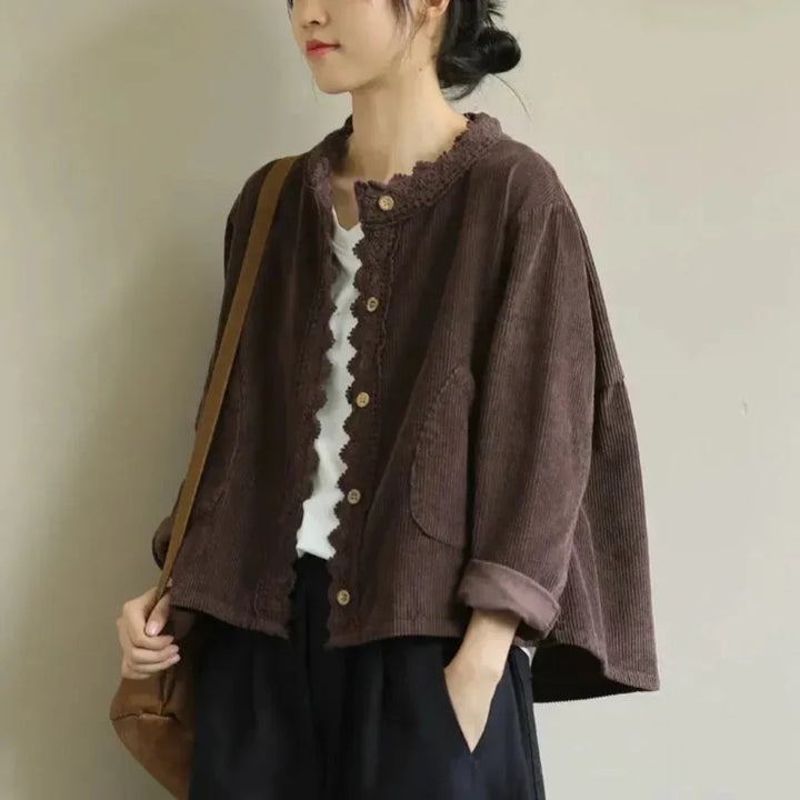 Chaqueta de Mujer con Detalle de Punto de Corduroy