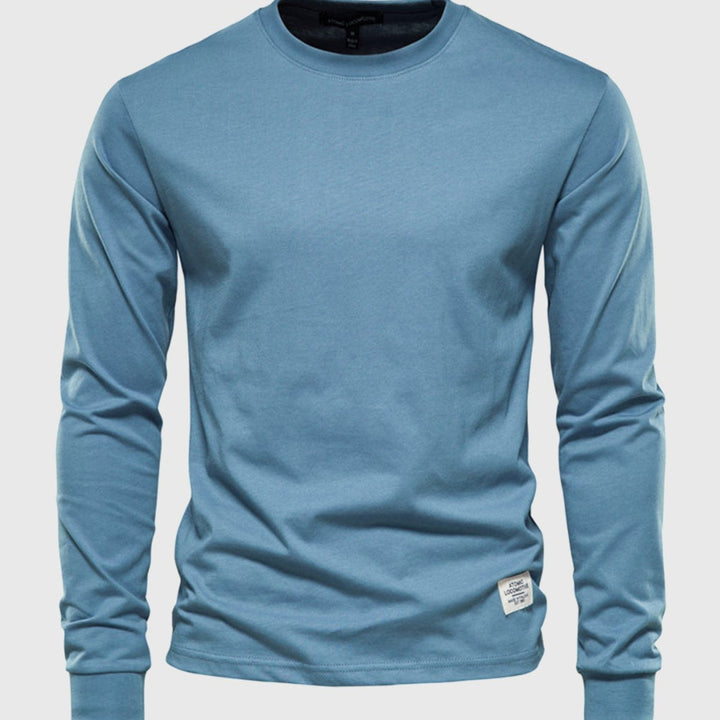 Camisa de algodón de manga larga para hombres con cuello redondo