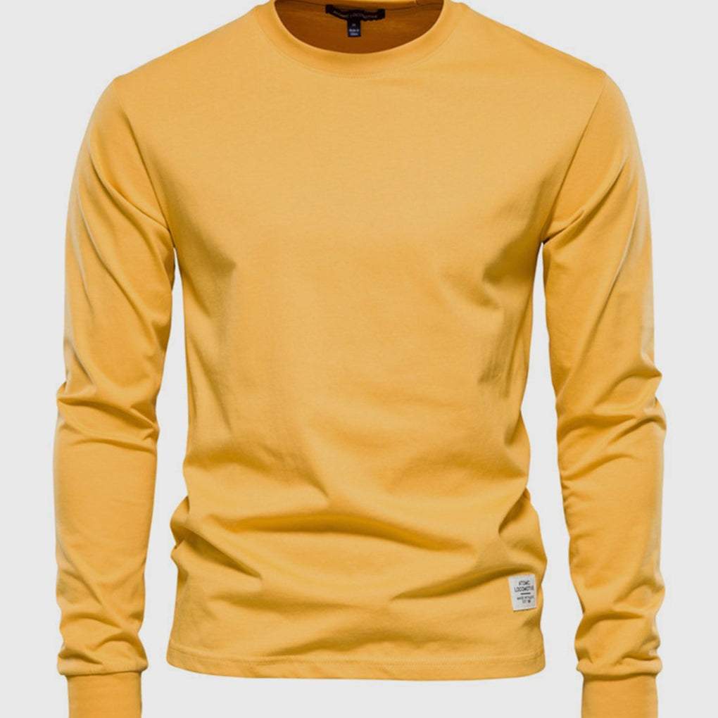 Camisa de Algodón de Hombre de Mangas Largas con Cuello Redondo