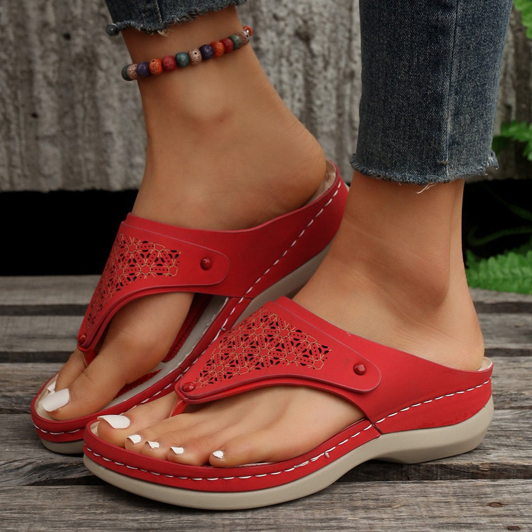 Sandalias de cuña de cuero con plantilla acolchada para mujer, imagen 2