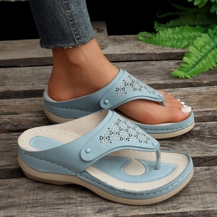 Sandalias de cuña de cuero con plantilla acolchada para mujer, imagen 4