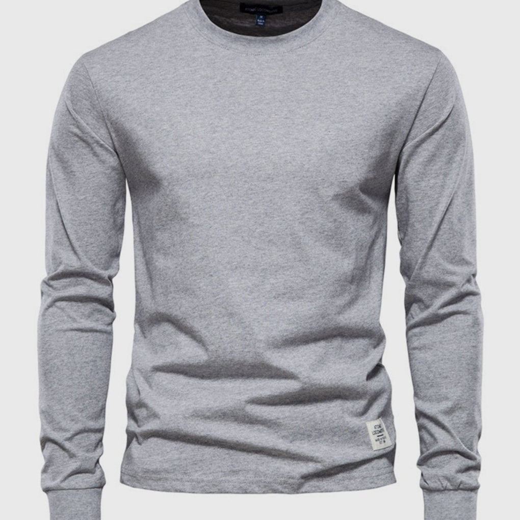 Camisa de algodón de manga larga para hombres con cuello redondo