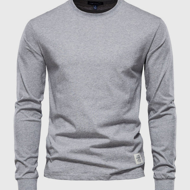 Camisa de algodón de manga larga para hombres con cuello redondo
