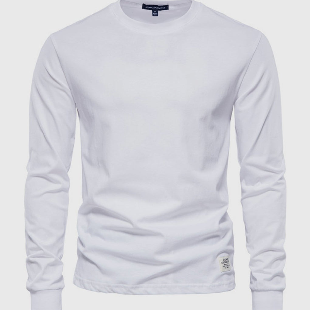 Camisa de Algodón de Hombre de Mangas Largas con Cuello Redondo