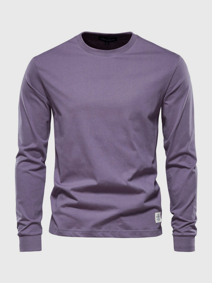 Camisa de algodón de manga larga para hombres con cuello redondo