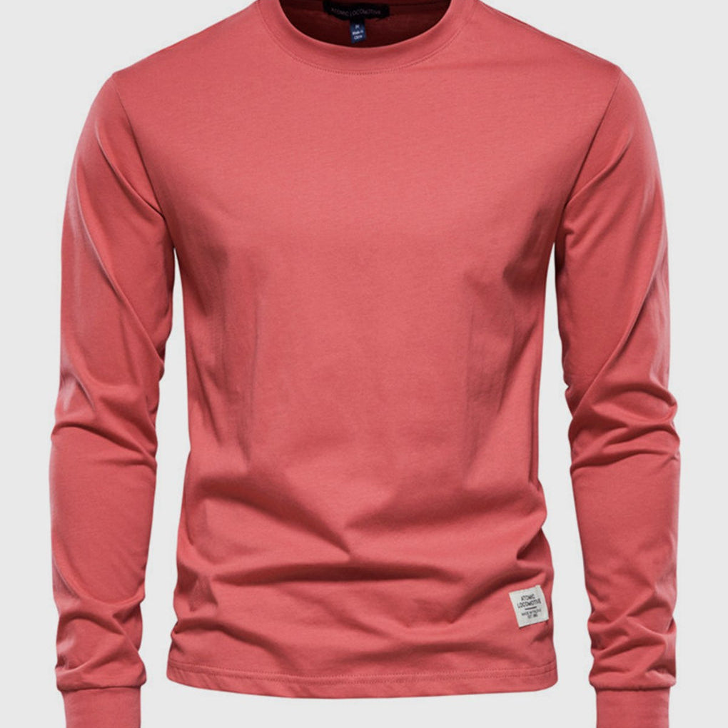 Camisa de algodón de manga larga para hombres con cuello redondo