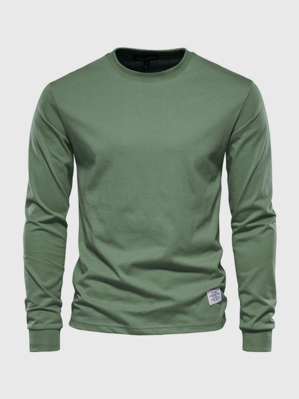 Camisa de algodón de manga larga para hombres con cuello redondo