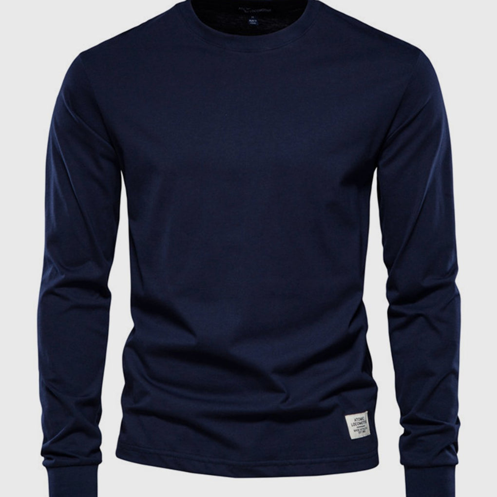Camisa de Algodón de Hombre de Mangas Largas con Cuello Redondo