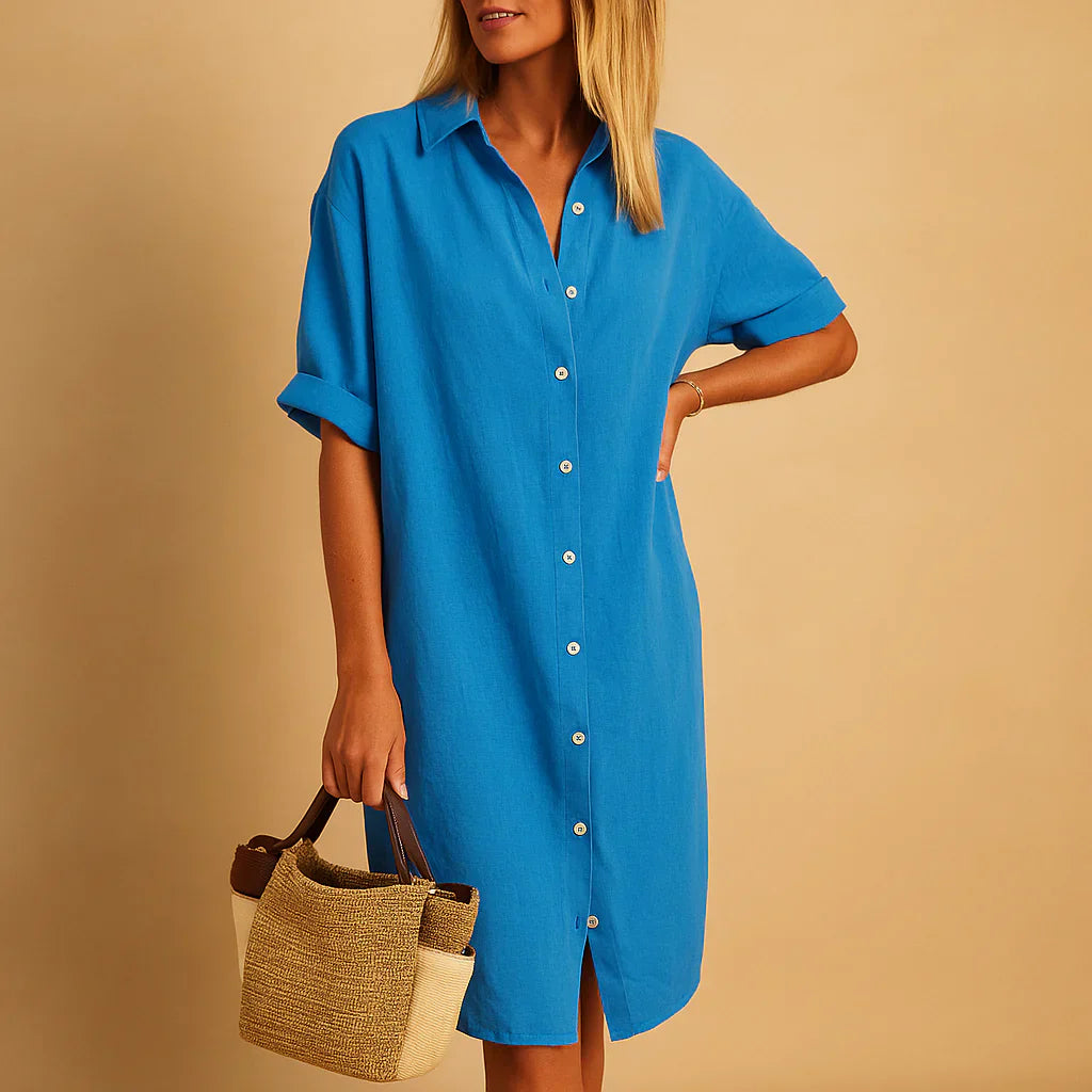 Vestido Camisa con Botones de Corte Relajado para Mujeres
