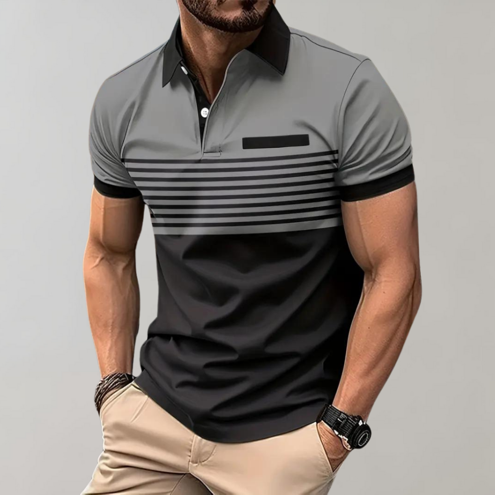 Polo de manga corta a rayas para hombre, vista 9