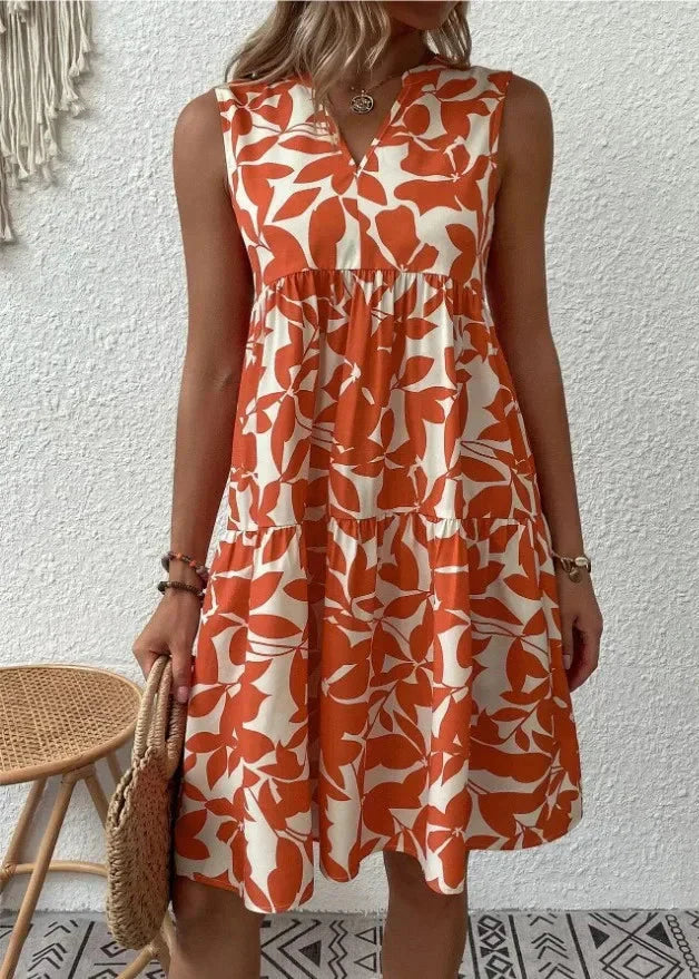 Elegante vestido de verano con cuello en V y silueta femenina