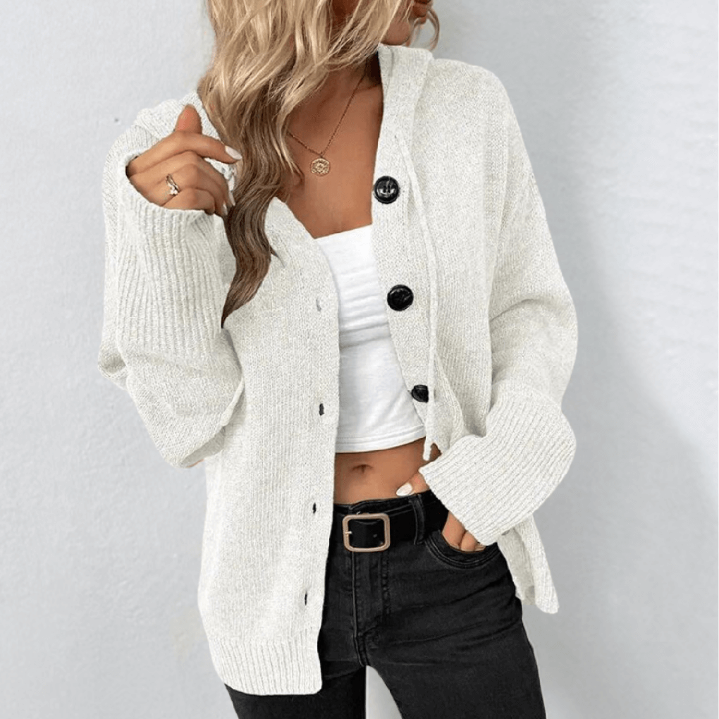 Cardigan de Tricot para Mujeres – Cálido con Botones y Detalle de Puffer