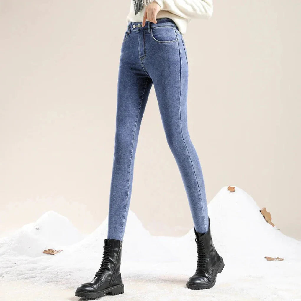 Jeans de Cintura Alta para Mujer Forrados para Días Fríos